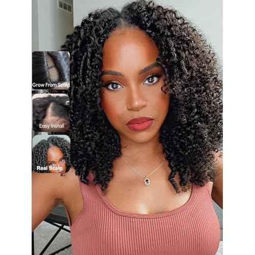 UNICE EasiContour V Part Wigs Human Hair Jerry Curly Glueless Wigs Human Hair Clip in Vpart Wig Minimal Leave Out Upgrade U Part Human Hair Wig Beginner Friendly 14 inch