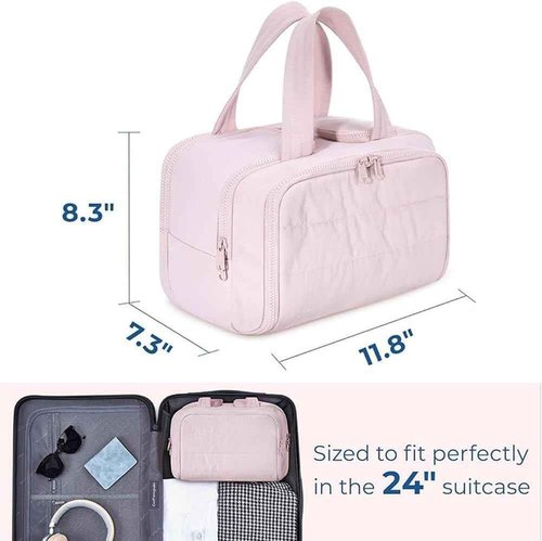 Elouva Toiletry Bag, Toiletry Bag a 4-in-1 Travel Organizer, Large Capacity Wide-Open Travel Cosmetic Bag, Multi Functional Lightweight Makeup Bags with Handle, Dry-and-Wet Separation (Pink)