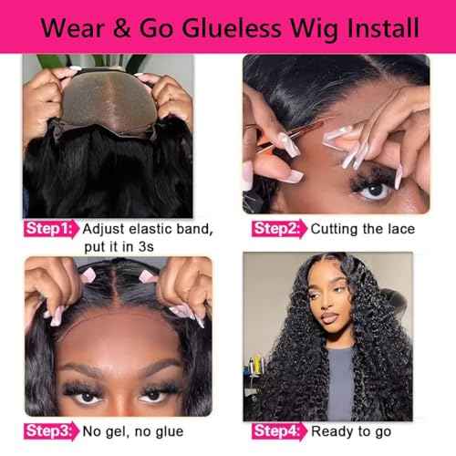 Deep Wave Lace Front Wigs Human Hair for Women 4X4 Hd Lace Closure Brazilian Virgin Wig Wet and Wavy Wear and Go Glueless Wigs Pre Plucked Bleached Knots Natural Black 28 Inch