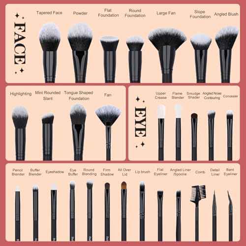 29pcs Black Professional Makeup Brush Set Kabuki Powder Concealers Eye shadows Blush Eyeliner Eyebrow Contour Eye blending Brushes (29pcs brush)