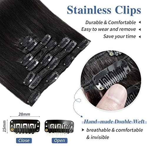 Clip in Hair Extensions Real Human Hair S-noilite #1B Natural Black Double Weft hair extensions 18 Inch Clip in Real Human Hair for Women Balayage Straight 7PCS 125g