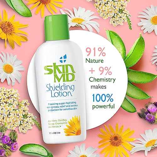 Skin MD Shielding Lotion 4oz - 3 Pack Hydrating Body Lotion for Sensitive Skin with Dispenser | Non-Greasy, Fast-Absorbing Moisturizer with Plant-Based Ingredients, Eczema & Psoriasis Relief