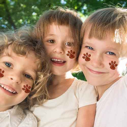 Harloon 20 Sheets 300 Pcs Paw Print Tattoos Temporary Paw Print Face Tattoos Dog Stickers Removable for Cheer Patrol Women Body Arm Foot(Tiger)