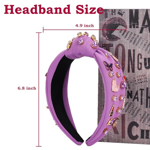 Music Headbands for Women, Singer Fans Gift Guitar Red Lip Rhinestone Wide Jeweled Knotted Headband, Crystal Beaded Jeweled Knot Embellished Headband Hair Accessories Concert Birthday Gift - Purple
