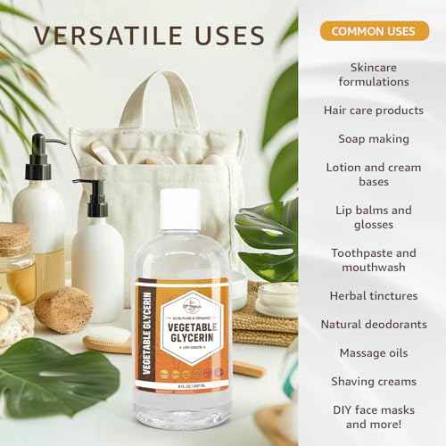 ORGANIC VEGETABLE GLYCERIN USP (8 oz) Grade Liquid Natural, Non-GMO | Cosmetics, Skin, Hair Care, Soap Making, DIY Beauty | Excellent Humectant Qualities, Amazing Skin & Hair Benefits | 8 FL OZ