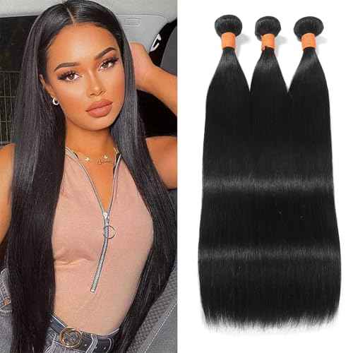 Straight Bundles Human Hair 22 24 26 Inch 3 Bundles 100% Unprocessed Brazilian Virgin Human Hair Straight Weave Bundles Natural Color