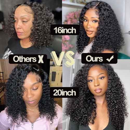 Kinky Curly Edges Hairline 13x4 Lace Front Wigs Human Hair Transparent HD Lace Frontal Wig Pre Plucked Pre Bleached Knots 4C Edges Baby Hair Deep Wave Curly Wig 180% Density (16inches)