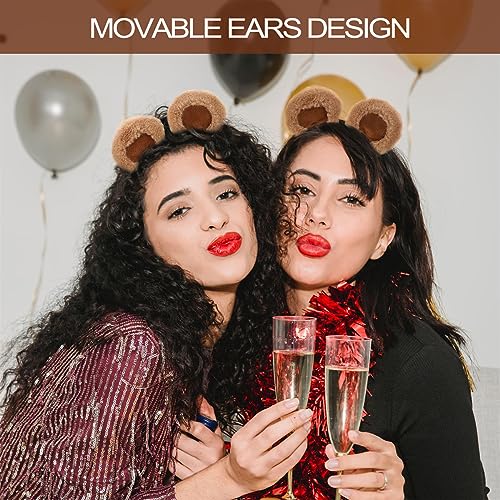 SIOTMERA Bear Ears Headband Brown, Cute Care Movable Hairband Adult with Toddler Animals Costume, Soft Makeup Head Wear for Washing Face Women