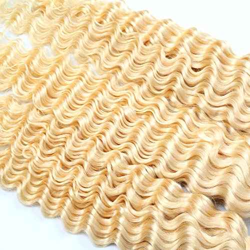 613 Blonde Bundles Deep Wave Bundles Human Hair 22 24 26 Inch Brazilian Virgin Hair Honey Blonde Deep Wave Bundles Human Hair Extensions 3 Bundle 50 Gram Per Bundle