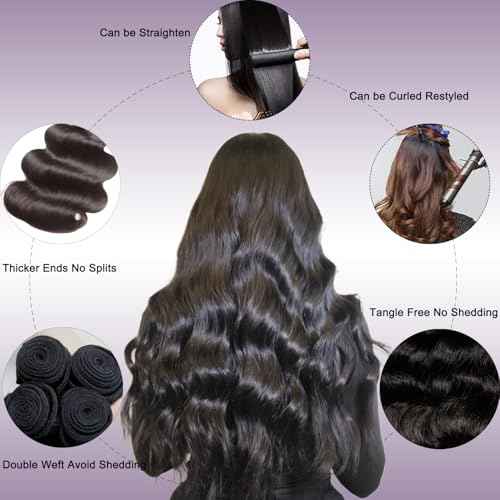 Body Wave 12A Human Hair Bundles 12 14 16 Inch Body Wave Bundles Human Hair 100% Unprocessed Virgin Hair Extensions Raw Quick Weave Extensions Natural Black