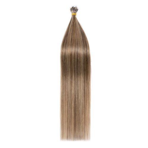 TESS Nano Bead Human Hair Extensions, Nano Ring Hairpieces Nano Tip Hair Extensions Pre-Bonded Seamless Look 50pcs/pack, 18 inch, #4RP27R Chocolate Brown Mixed Light Brown