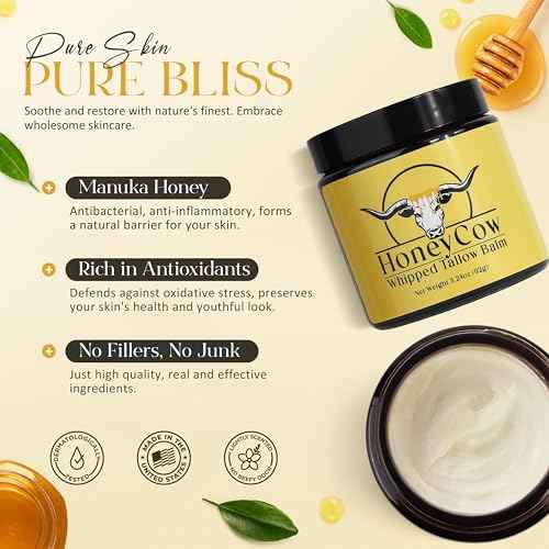 4oz Beef Tallow for Skin & Face | 100% Grass-Fed Tallow Face Moisturizer | Natural Beef Tallow Balm for Sensitive Skin