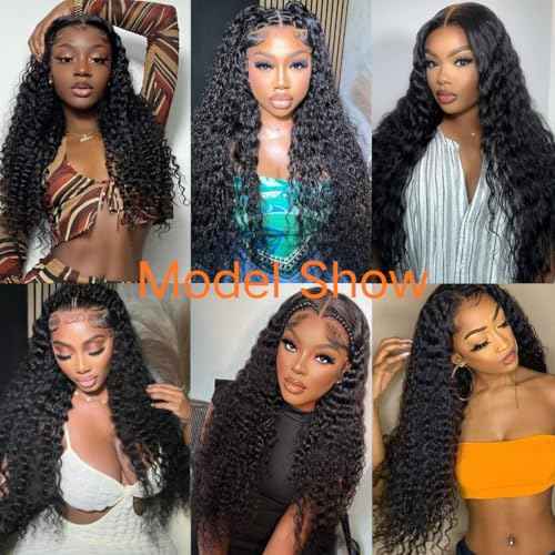 13x6 Deep Wave Lace Front Wigs Human Hair Pre Plucked with Baby Hair Deep Curly Frontal Wig 200 Density Natural Black for Women