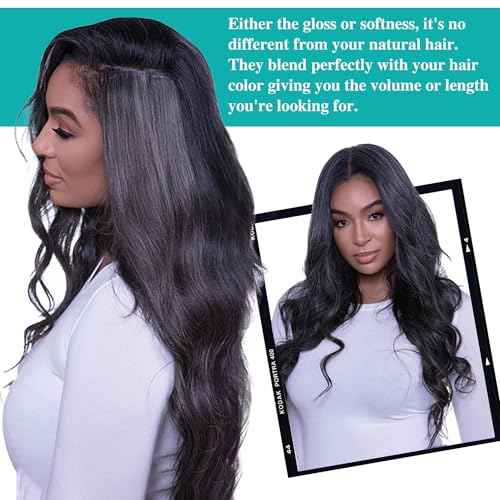 Seamless Clip In Hair Extensions Real Human Hair Invisible PU Skin Weft Body Wave Clip Ins 100% Unprocessed Brazilian Remy Human Hair Extensions 7pcs with 16Clips 110g£¨Natural Black,26 inch£©