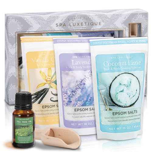 Bath Salts for Women, Spa Luxetique Epsom Salts for Soaking, 3pc Bath Salt Gifts Set, Lavender, Vanilla and Coconut Scent with Tea Tree Oil Gifts for Her Birthday Gifts