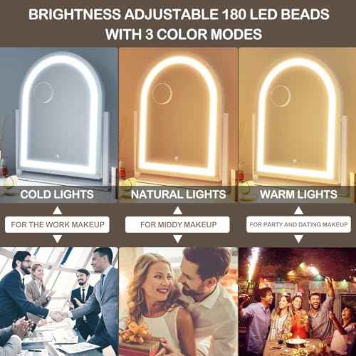 Arched Makeup Vanity Mirror with Lights 17.2" Large LED Lighted Mirror, Hollywood Make Up Mirror with Lighting, Smart Touch, 360¡Æ Rotation, (Gold,Gift Box)