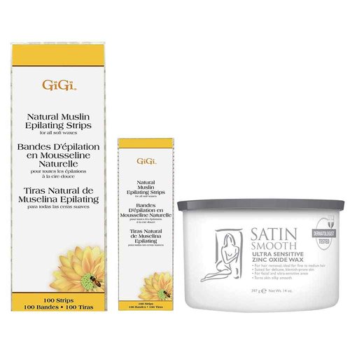Gigi Solution - Gigi Small & Large Muslin Strips AND Satin Smooth Zinc Oxide Hair Removal Wax