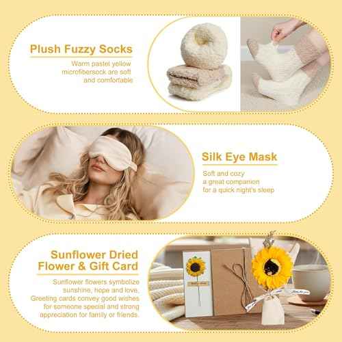Alitifiy Get Well Soon Self Care Package Box, Birthday Xmas Gifts for Women, Sunflower Relaxing Feel Better Soon Basket Package w/ 12pcs Crystals Healing Stones, Sunshine and Wellness Presents for Her