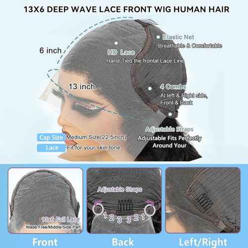 Deep Wave Lace Front Wigs Human Hair Wig 13x6 HD Lace Front Wigs Human Hair for Women Deep Curly Wigs Pre Plucked Glueless Wig Natural black Color 28inch