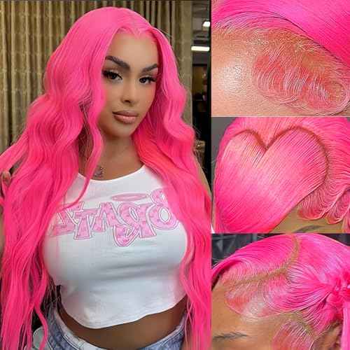 26 Inch Pink Wig Human Hair 13x4 Body Wave HD Lace Front Wigs Human Hair Pre Plucked 200 Density Human Hair Lace Front Wigs Colored Pink Frontal Wigs Human Hair