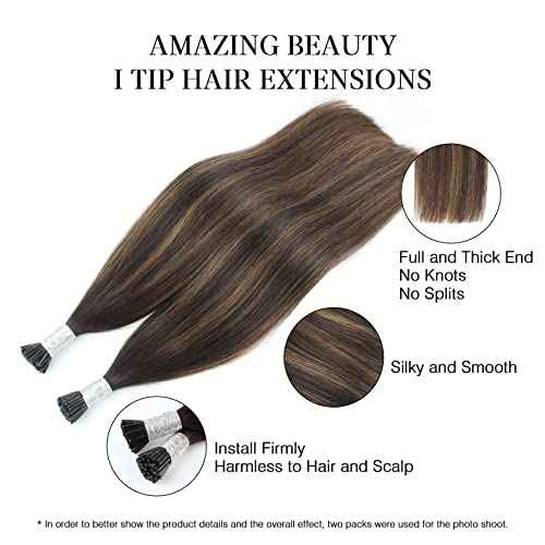 ABH AmazingBeauty Hair Keratin I Tip Hair Extensions Human Hair 18 Inch Darkest Brown with Chestnut Brown Balayage I Tip Extensions Real Human Hair For Women #2/6/2 50 Strands 50 Grams
