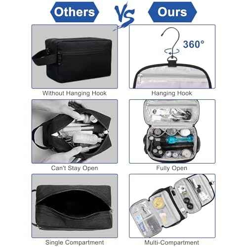 Relavel Toiletry Bag for Men, Hanging Toiletries Bag for Women Water Resistant Dopp Kit Shaving Bag, Travel Essentials Large Capacity Organizer Case for Toiletries Accessories, Black