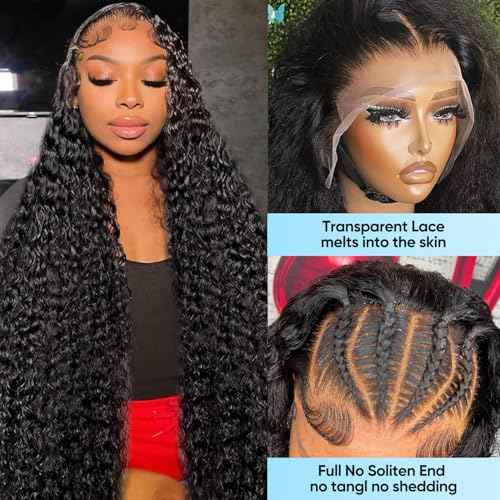 13x6 Deep Wave Lace Front Wigs Human Hair Wigs for Women 200 Density HD Transparent Deep Curly Lace Frontal Wigs Human Hair Pre Plucked with Baby Hair Natural Color 30 Inch