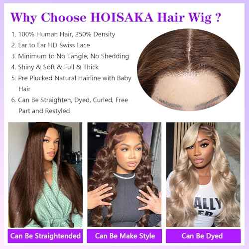 Chocolate Brown Lace Front Wig Human Hair Pre Plucked 13x4 Body Wave Lace Front Wigs Human Hair 28inch 250% Density Hd Lace Frontal Wigs For Blcak Women Colored #4