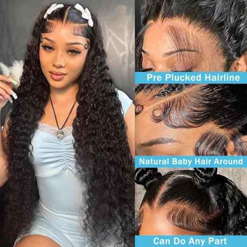 Deep Wave Lace Front Wigs Human Hair Wig 13x6 HD Lace Front Wigs Human Hair for Women Deep Curly Wigs Pre Plucked Glueless Wig Natural black Color 28inch