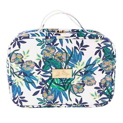 Lilly Pulitzer Cosmetic Case with Two Zippered Pockets, Vinyl Window, and Handles, Easy to Clean Travel Toiletry Bag, Travel Makeup Bag with Gold Details, The Hottest Spot