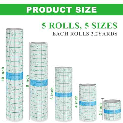 5 Rolls Tattoo Aftercare Bandage - Jconly Waterproof Tattoo Film Second Skin Tattoo Cover Up Patch Tape Healing Wrap Tattoo Supplies for Swimming, Shower, Wound Initial Healing(2,4,6,8,10 Inch)
