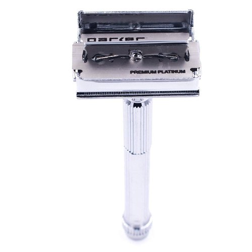 Parker 60R Long Handle Butterfly-Open DE Safety Razor for Men – Solid Brass, Nickel-Plated Wet Shaving Razor – Includes 5 Platinum Blades–Close, Comfortable Shave, Reduces Razor Burn & Ingrown Hairs