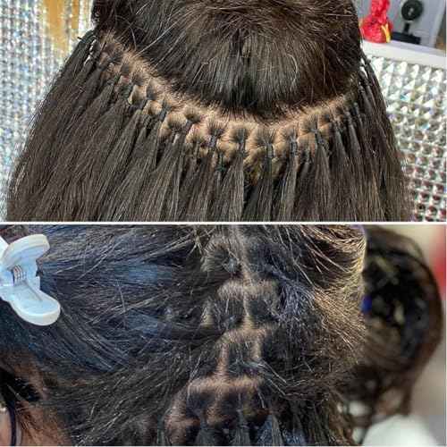 Water Wave I Tip Human Hair Extension Pre Bonded Microlink Wet & Wavy Micro Beads Keratin Stick I Tip Hair For Women 26inch 100Strands 100g, Natural Black 1b