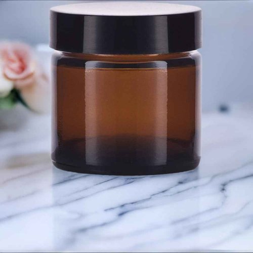 1 oz / 30 ml Amber Thick Wall Glass Straight Sided Jar with Black Smooth Lined Lids (12 Pack)
