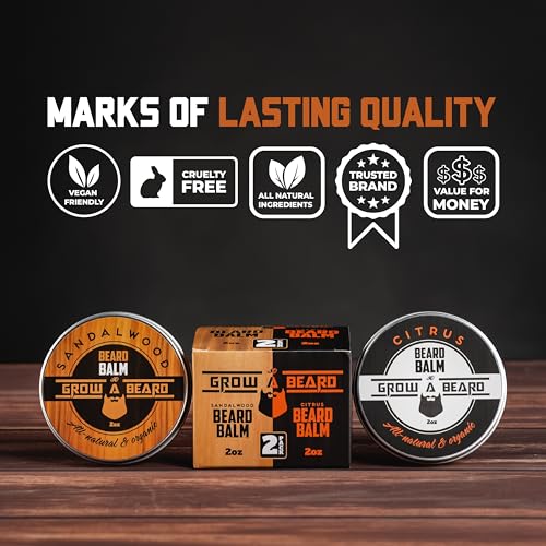 Beard Balm for Men, 2oz Sandalwood & 2oz Citrus Scent, w/Jojoba Oil & Shea Butter, Styling Cream for Men, Moisturizer & Softener, Beard Care Leave in Conditioner (2 Pack)