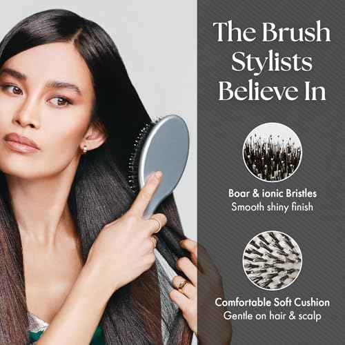 Olivia Garden Ceramic + Ion Supreme Styler Cushion Paddle Brush - Boar & Ionic for Shine, Frizz Control & Smoother Hair
