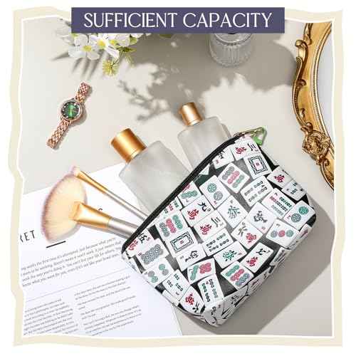 Mahj Tile Lover Gift Mahj Tiles Coin Bag with Keychain Set PU Leather Coin Purse Gift for Lover Women Mom Grandma Birthday Travel(Latest Style)
