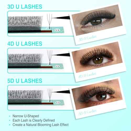 VAVALASH U 5D Lash Extensions D Curl 0.07mm 8-15mm Mix Tray 5D UU Lash Fans Eyelash Extension U Shaped Natural Wispy Volume Lashes Extension Soft Matte Black Lashes (U-5D-0.07-D-8-15mm)