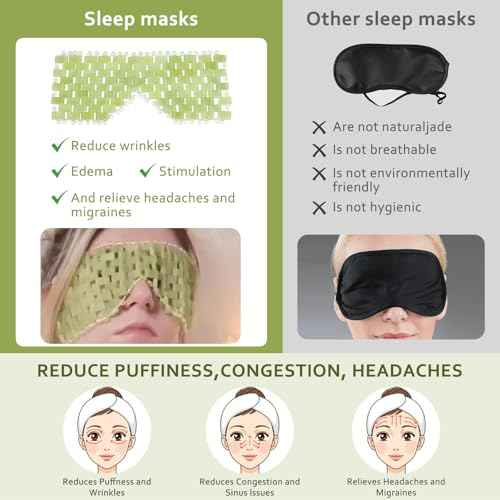 Jade Eye Mask 2pcs - Facial Cooling Mask with 100% Real Jade for Hot & Cold Therapy to Reduce Wrinkles, Puffiness, Migraines, and Anti-Aging