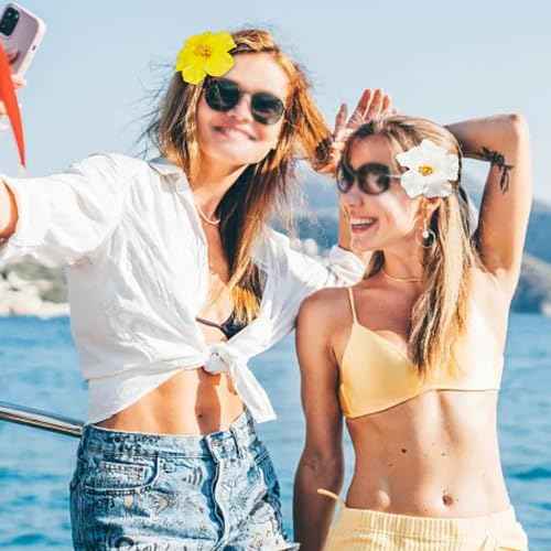 Hawaiian Flower Hair Clips for Women, 6Pcs Plumeria Claw Clips for Think Thin Hair, 3.5 Inch Artificial Flower Clips for Vacation Beach Party (Hibiscus)