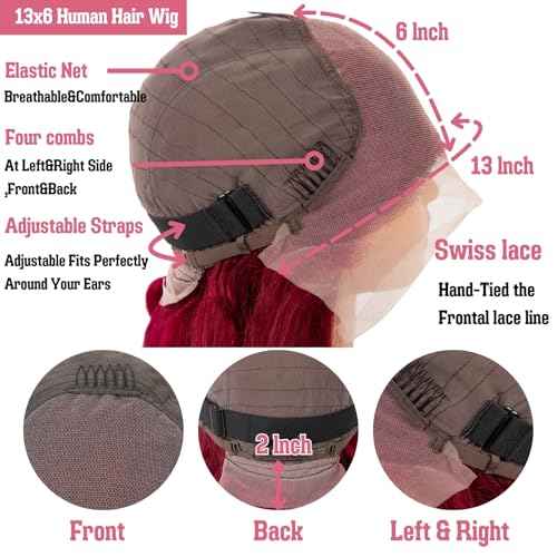 MAKATI 26 Inch 99j Burgundy Lace Front Wigs Human Hair 13x6 HD Transparent Burgundy Wig Human Hair Pre Plucked Body Wave Lace Front Wigs for Black Women