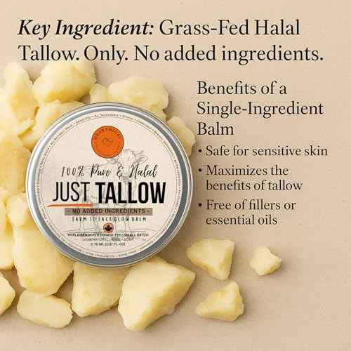 JUST Tallow - No Added Ingredient - 70 g Halal Grass Fed Beef Tallow For Skin - Organic Beef Tallow Moisturizer ? Beef Tallow Face Moisturizer & Beef Tallow Balm For Face ? Unscented