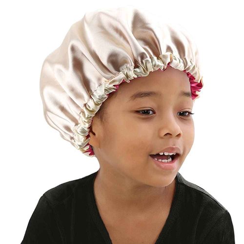 ELIHAIR Kids Bonnets Sleeping Cap for Teens Toddler Child Baby Hair Bonnets Night Sleep Cap Adjustable Reversible Double Layer Rose/Beige