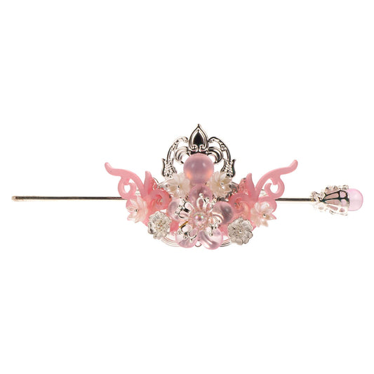 Vintage hairpin Hair Sticks Chinese Hanfu Hair Slide Pin Vintage Updo Hairpins Hair Cuff Bun Han Dynasty Tiara Traditional Headwear for hair ornament Women chinese ancient hair decor (Pink)