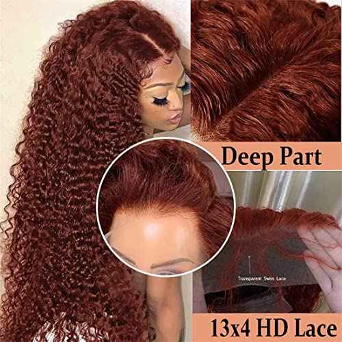 Siyun Show 13x4 Reddish Brown Deep Wave Lace Front Wigs Human Hair Wigs for Black Women 30 Inch Auburn Deep Curly Lace Front Wig