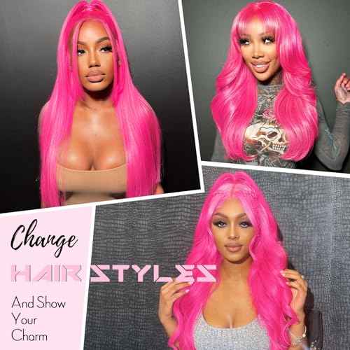 26 Inch Pink Wig Human Hair 13x4 Body Wave HD Lace Front Wigs Human Hair Pre Plucked 200 Density Human Hair Lace Front Wigs Colored Pink Frontal Wigs Human Hair