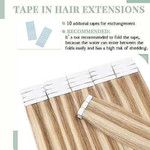 Rich Choices Tape in Hair Extensions Human Hair, 40pcs 100g 100% Remy Tape Hair Extensions Real Human Hair,Seamless Tape in Hair Extension 18 Inch #12P613 Golden Brown Highlighted Bleach Blonde