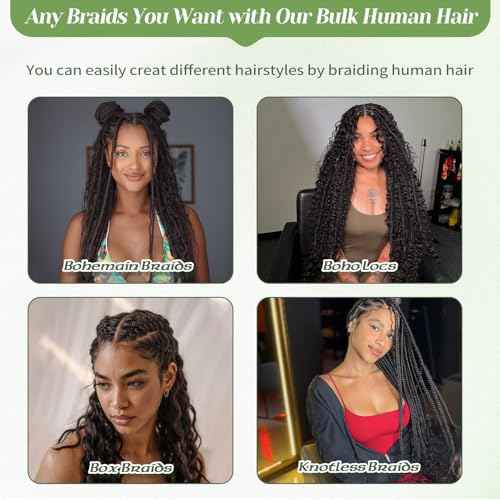 Water Wave Braiding Hair 20 Inch 2 Bundles No Weft, Brazilian Virgin Hair for Boho Braids Curly Human Hair Extensions Natural Black (20In,1B)