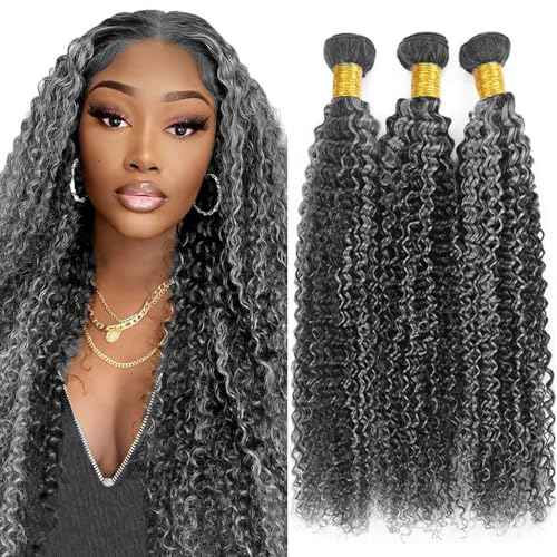 Jerry Curly Wave Bundles P1B/Grey Human Hair Bundles 10 12 14 Inch Human Hair 3 Bundles Unprocessed Brazilian Virgin Quick Weave Human Hair Extensions For Black Women