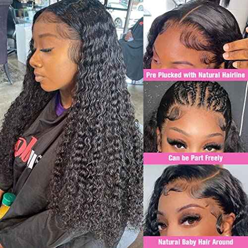 kiss love Glueless Wigs Human Hair Pre Plucekd with Baby Hair 180% Density Deep Wave Closure Wigs Human Hair Glueless Wig with Elastic Band 4x4 Curly Wigs for Women (20Inch)